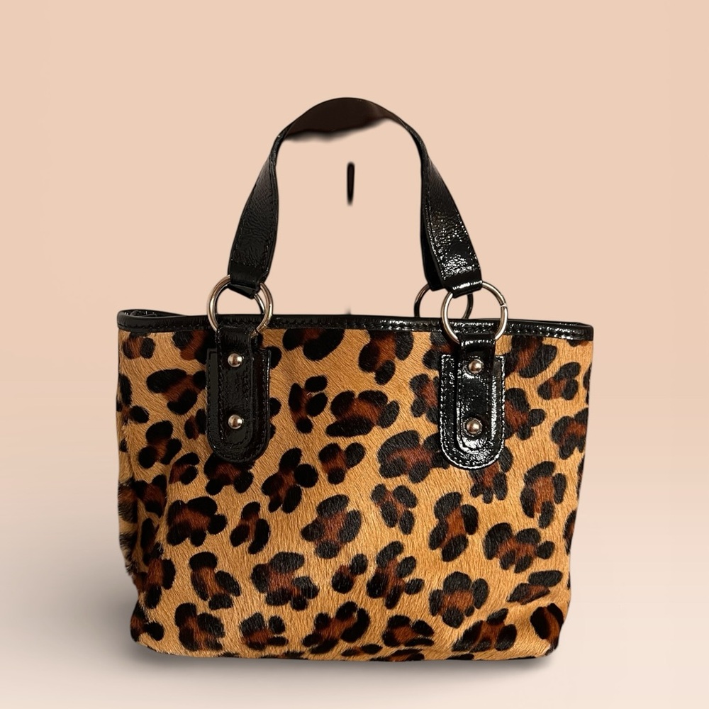 Maurizio Taiuti Calf hair Leopard Print Mini Tote w/Black Patent Leather Accents